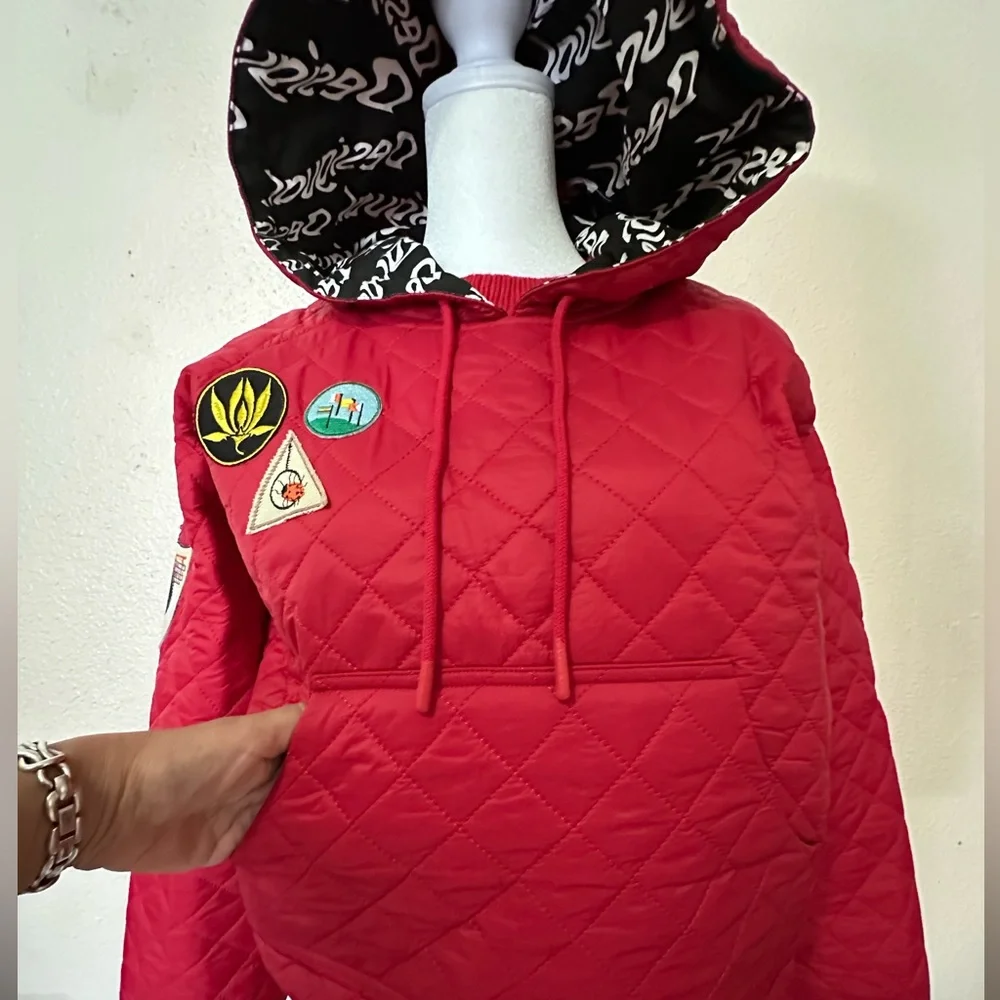 Desigual Women's Red Cropped Quilted Padded Hooded Jacket Size Small - Picture 7 of 12